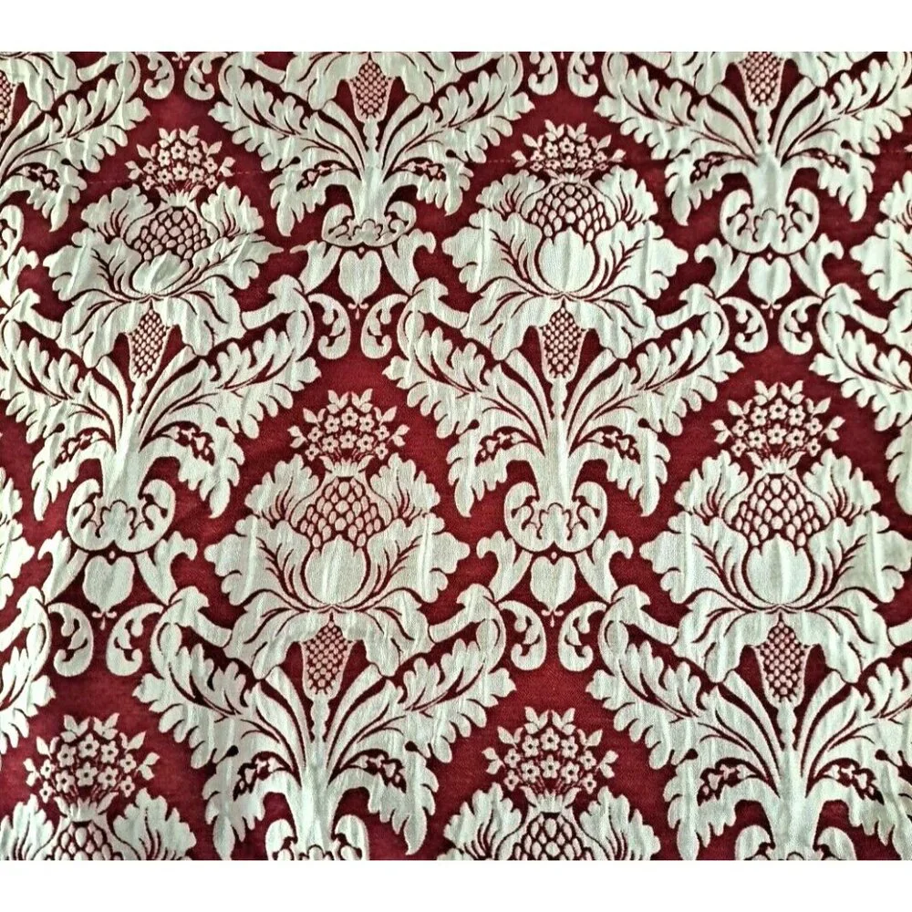 Tapestry Damask Valance Red White Lotus Flower Art Deco Style Scalloped 52x18